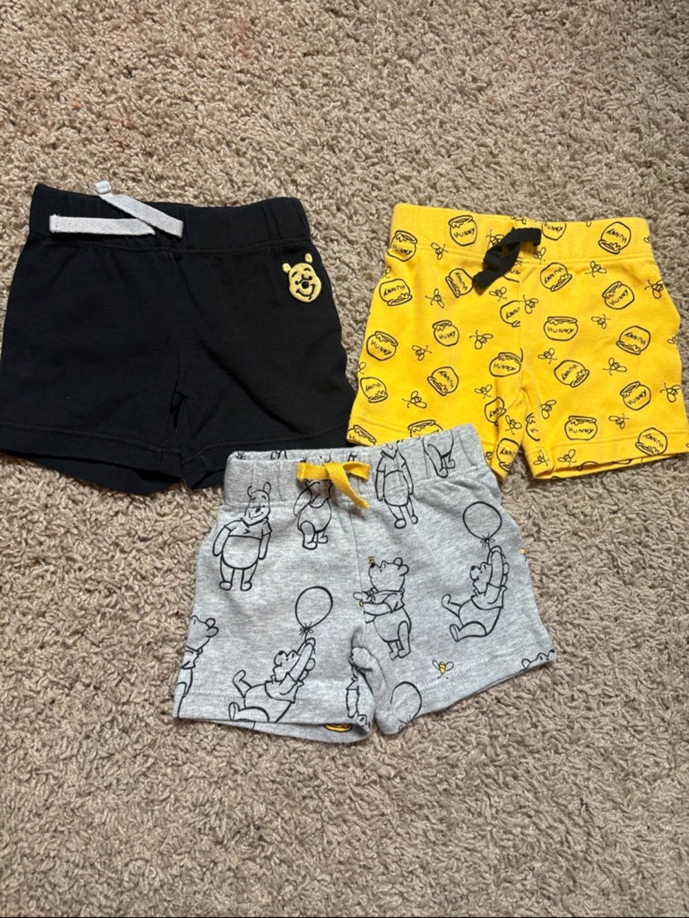 Disney Winnie the Pooh Kids Shorts 3 Pack - Black, Yellow, Gray